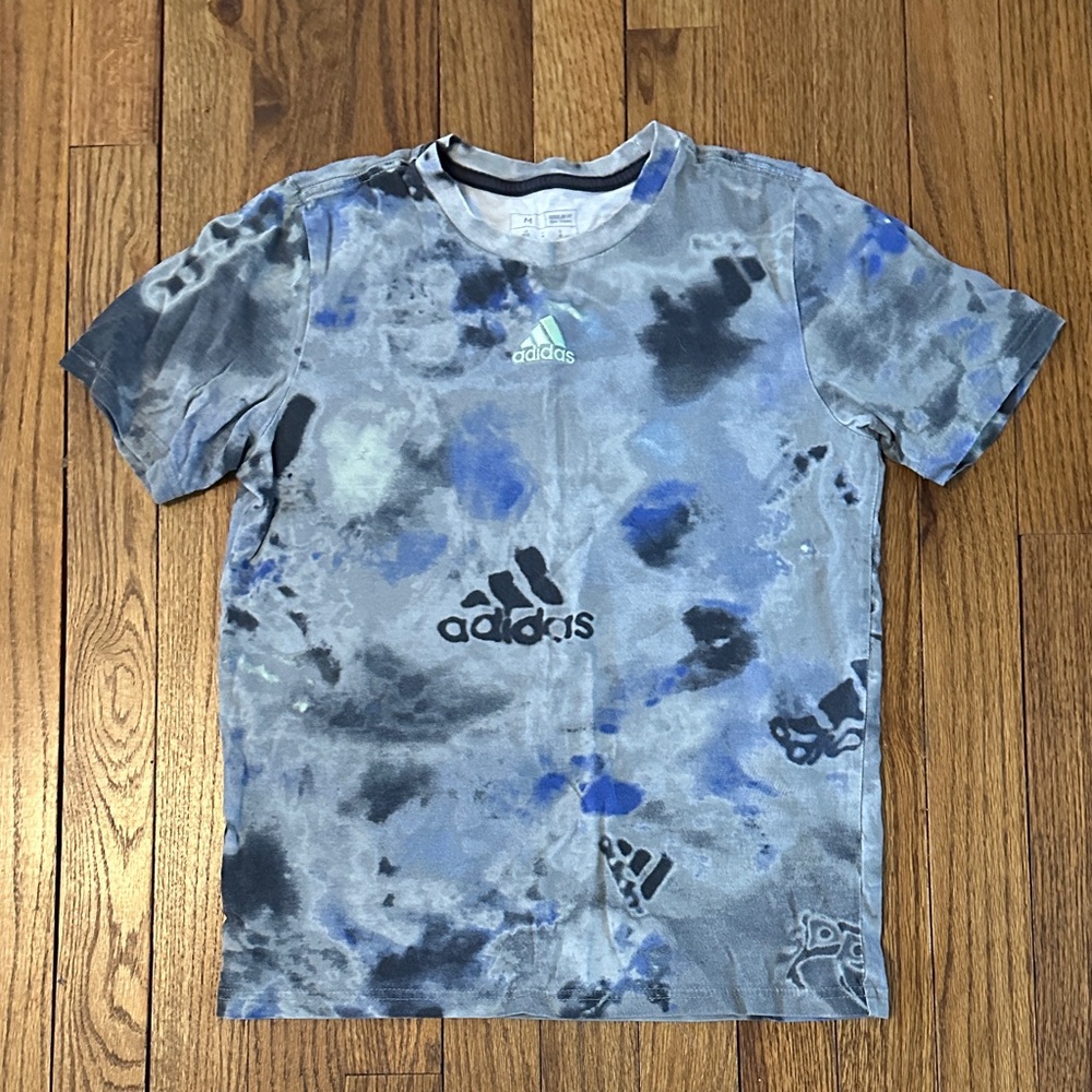 Adidas Kids Blue and Black Tie-Dye Tee